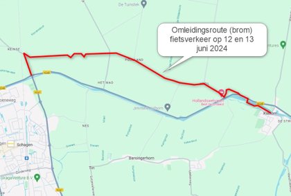 Fietspadherstel N248 - fietspad tussen Schagen en Kolhorn afgesloten op 12 en 13 juni 2024