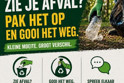 Campagne zwerfafval: Zie je afval? Pak het op en gooi het weg. Kleine moeite. Groot verschil.