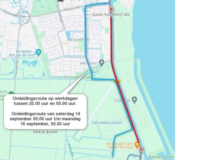 Deel N250 Rijksweg tussen 26 augustus en 16 september 2024 afgesloten in de avond en nacht - gemeente Den Helder Deel N250 Rijksweg tussen 26 augustus en 16 september 2024 afgesloten in de avond en nacht - gemeente Den Helder