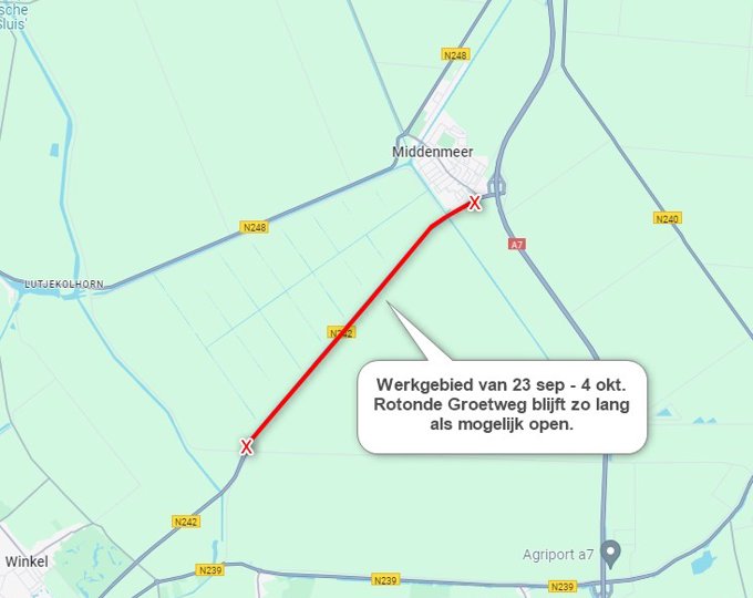 Asfaltwerkzaamheden N242 Alkmaarseweg van 23 september t/m 4 oktober 2024 - gemeente Hollands Kroon