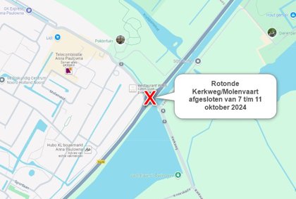 Rotonde Kerkweg/Molenvaart (N249) bij Anna Paulowna afgesloten van 7 t/m 11 oktober 2024 - gemeente Hollands Kroon