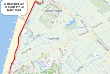 Asfaltwerkzaamheden N502 Duinweg (Callantsoog) van 11 t/m 22 maart 2024