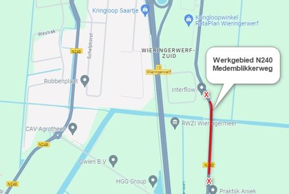 Deel N240 Medemblikkerweg nabij De Stek afgesloten op 29 en 30 augustus 2024 - gemeente Hollands Kroon