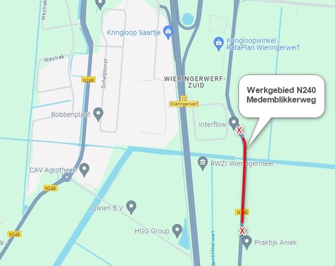 Deel N240 Medemblikkerweg nabij De Stek afgesloten op 29 en 30 augustus 2024 - gemeente Hollands Kroon