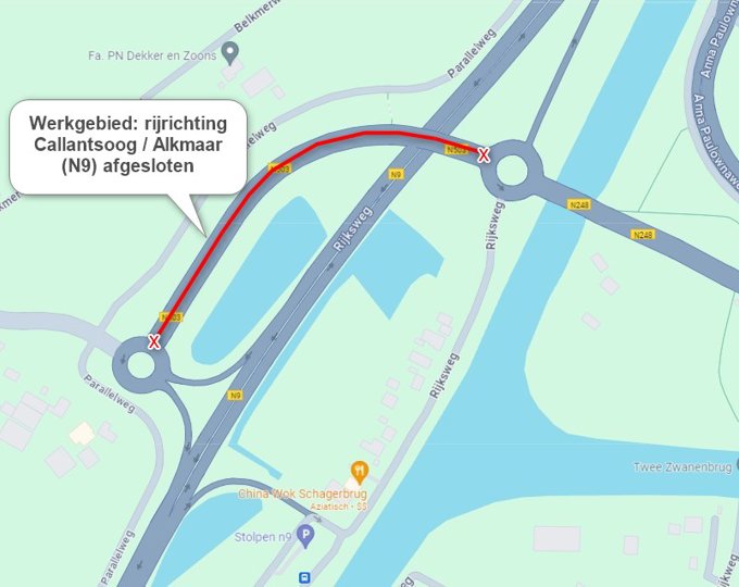 Verbindingsweg N503 afgesloten in één rijrichting van 5 op 6 juni 2024 - gemeente Schagen